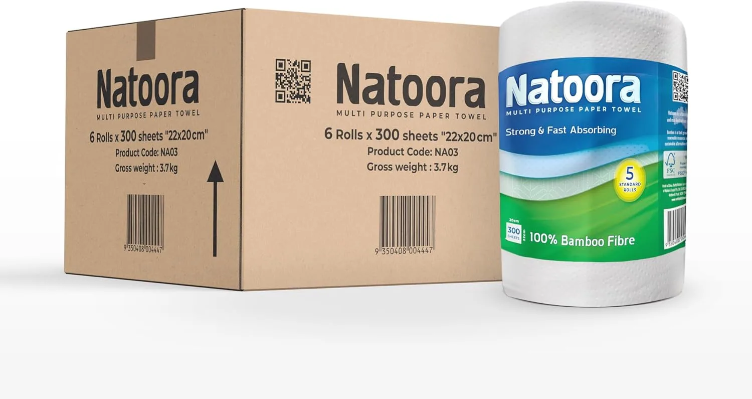 Paper Towels Fast Absorbent 6 Rolls 300 Sheets 1 Natoora Bamboo Jumbo Paper Towel (6 Rolls x 300 Sheets)