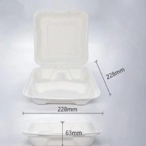BioBox Sugarcane 9" 3 Compartments Dinner Box 1300ml (200pcs)