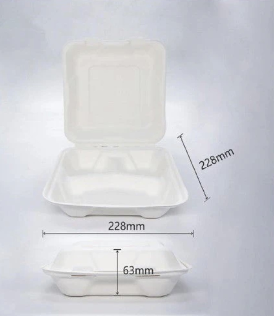 BioBox Sugarcane 9" 3 Compartments Dinner Box 1300ml (200pcs) 1 BioBox Sugarcane 9" 3 Compartments Dinner Box 1300ml (200pcs)